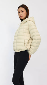 Cream Cropped Hooded Down Jacket