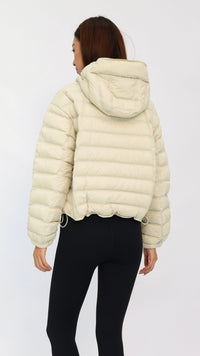 Cream Cropped Hooded Down Jacket