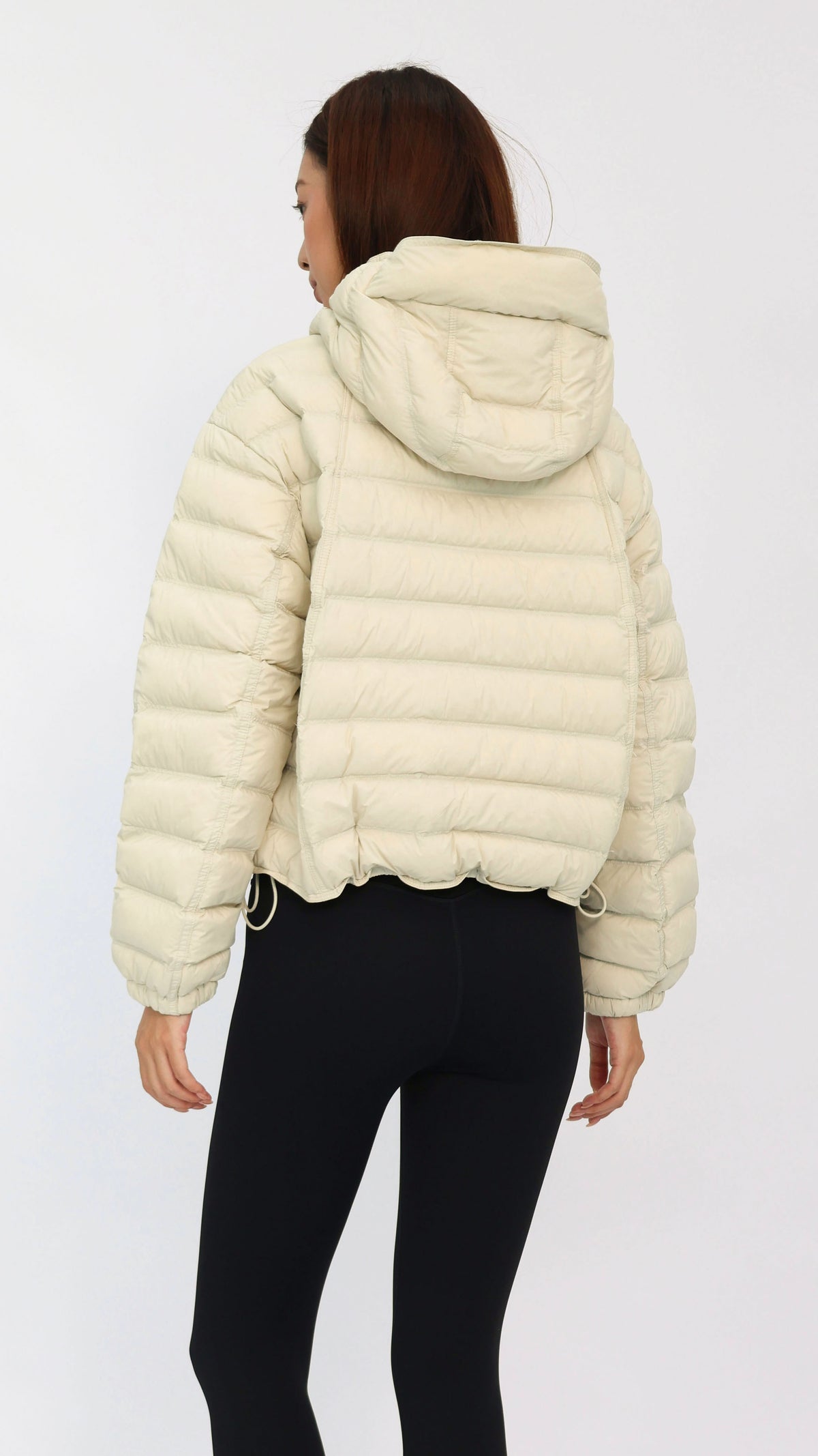 Cream Cropped Hooded Down Jacket
