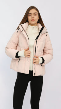 Carly Pink Drawstring Hood Puffer Jacket