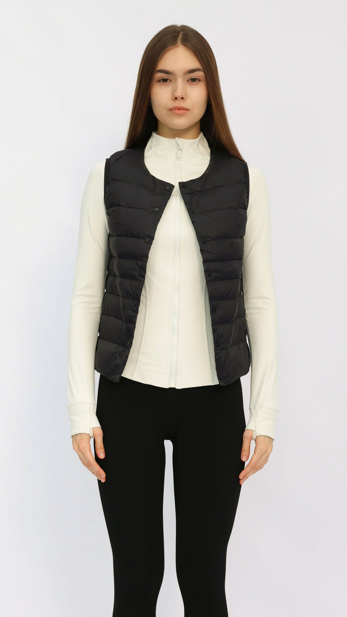 Black Cropped Round‑Neck Duck‑Down Vest