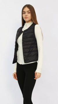 Black Cropped Round‑Neck Duck‑Down Vest