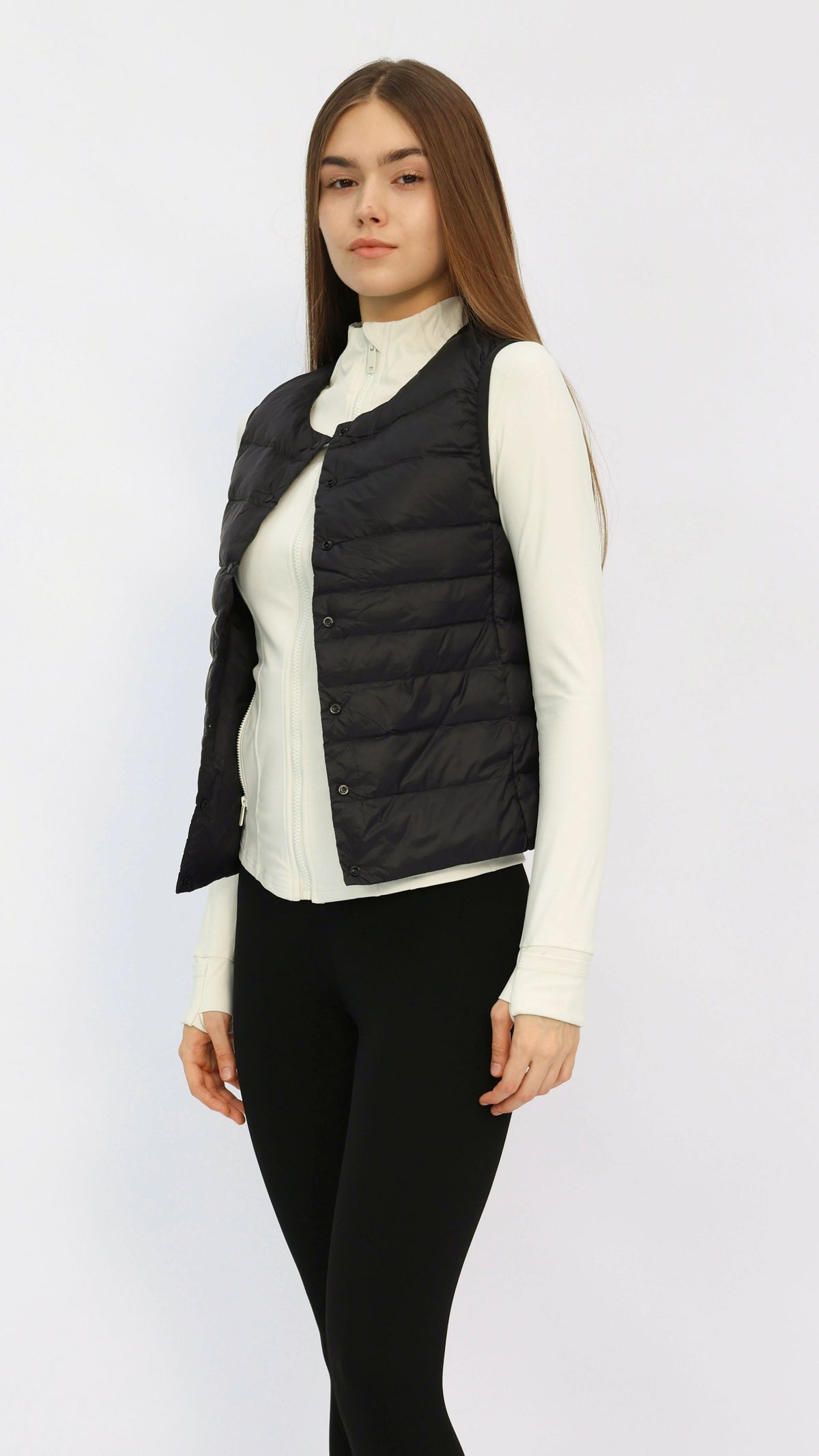 Black Cropped Round‑Neck Duck‑Down Vest