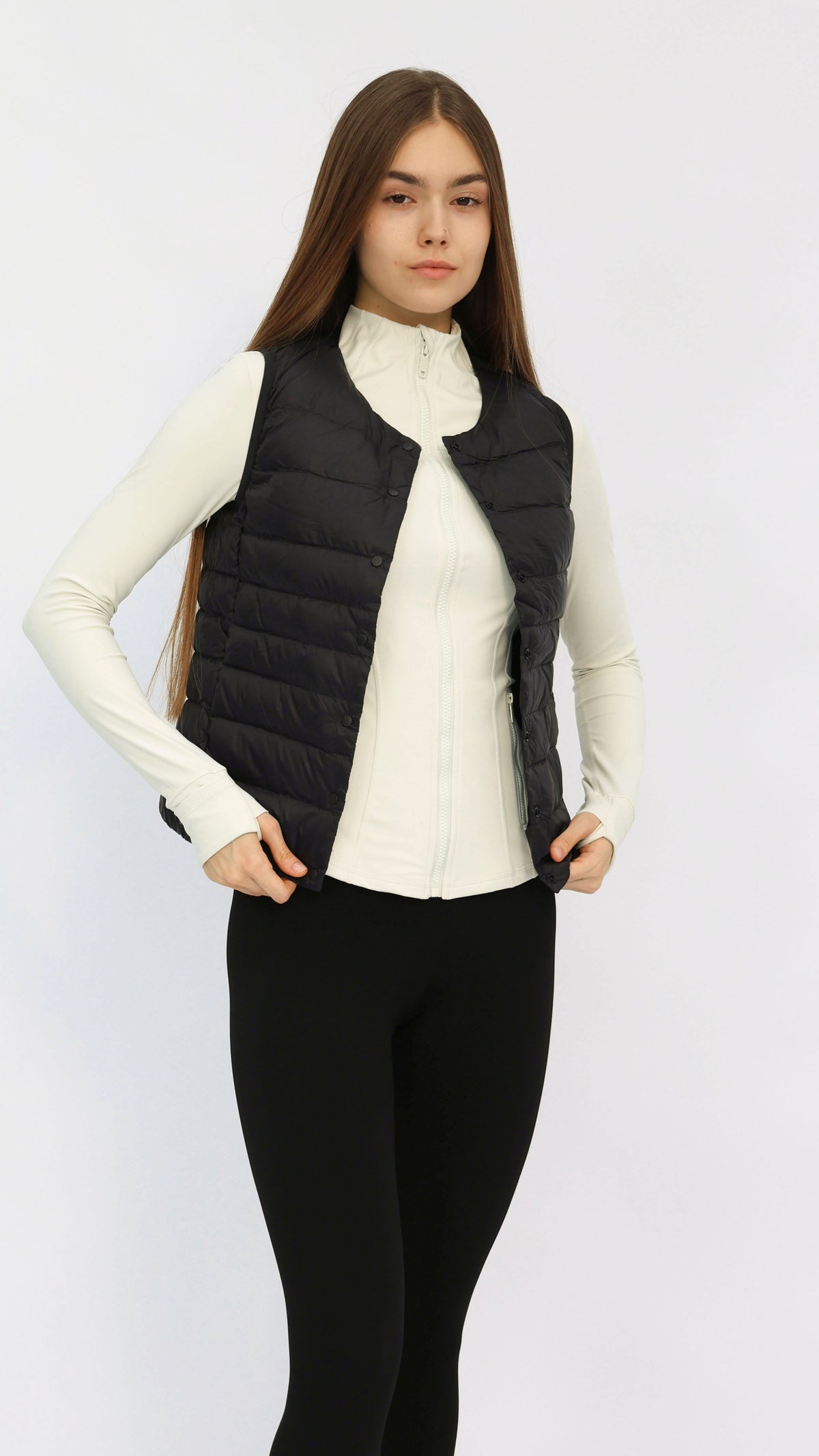 Black Cropped Round‑Neck Duck‑Down Vest