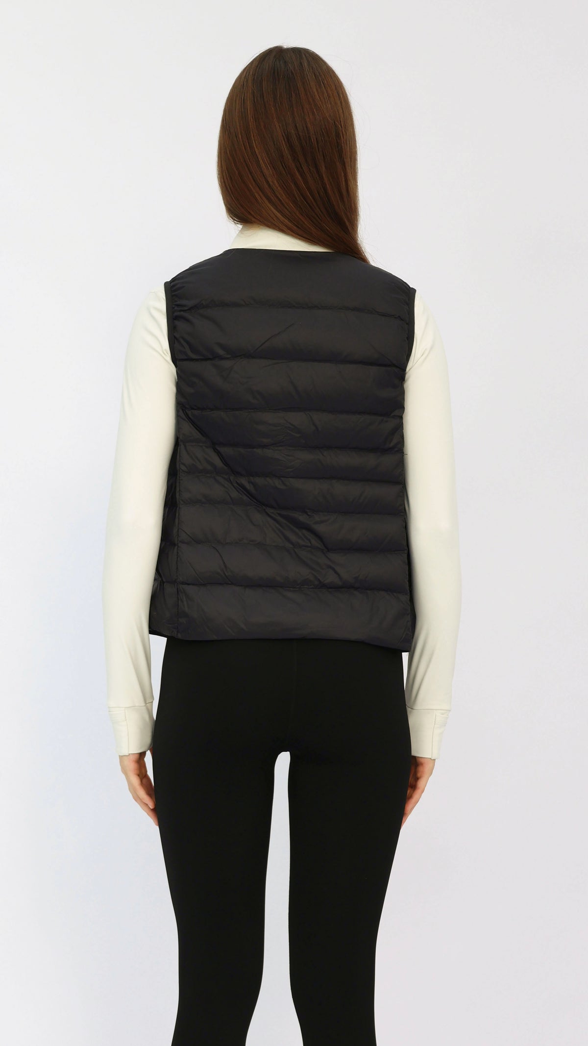 Black Cropped Round‑Neck Duck‑Down Vest