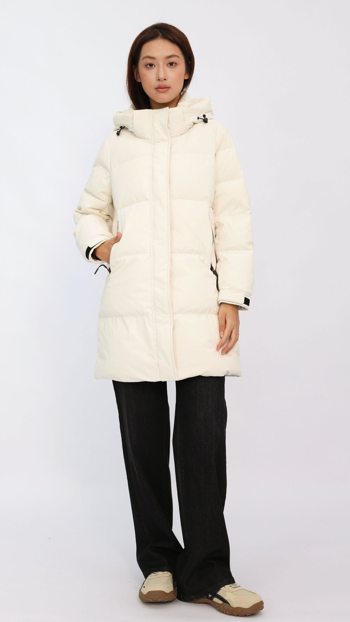Teagan Cream Mid Length Down Jacket
