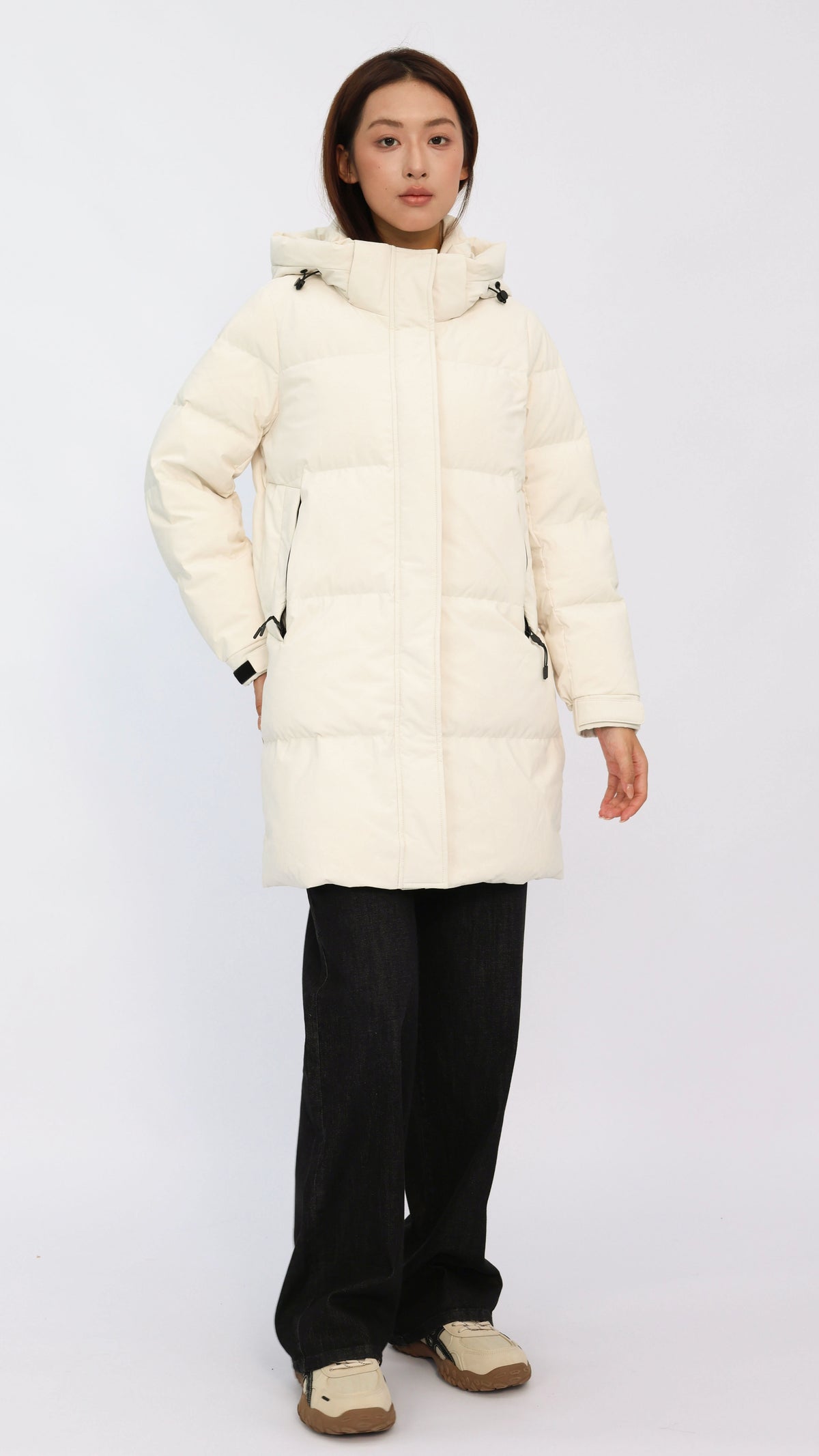 Teagan Cream Mid Length Down Jacket