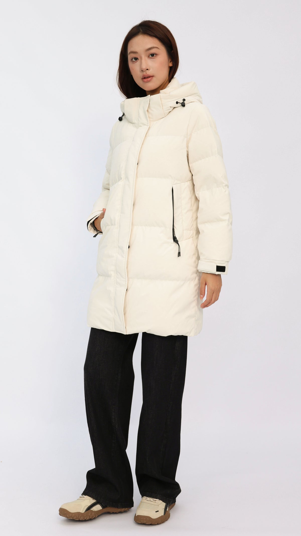 Teagan Cream Mid Length Down Jacket