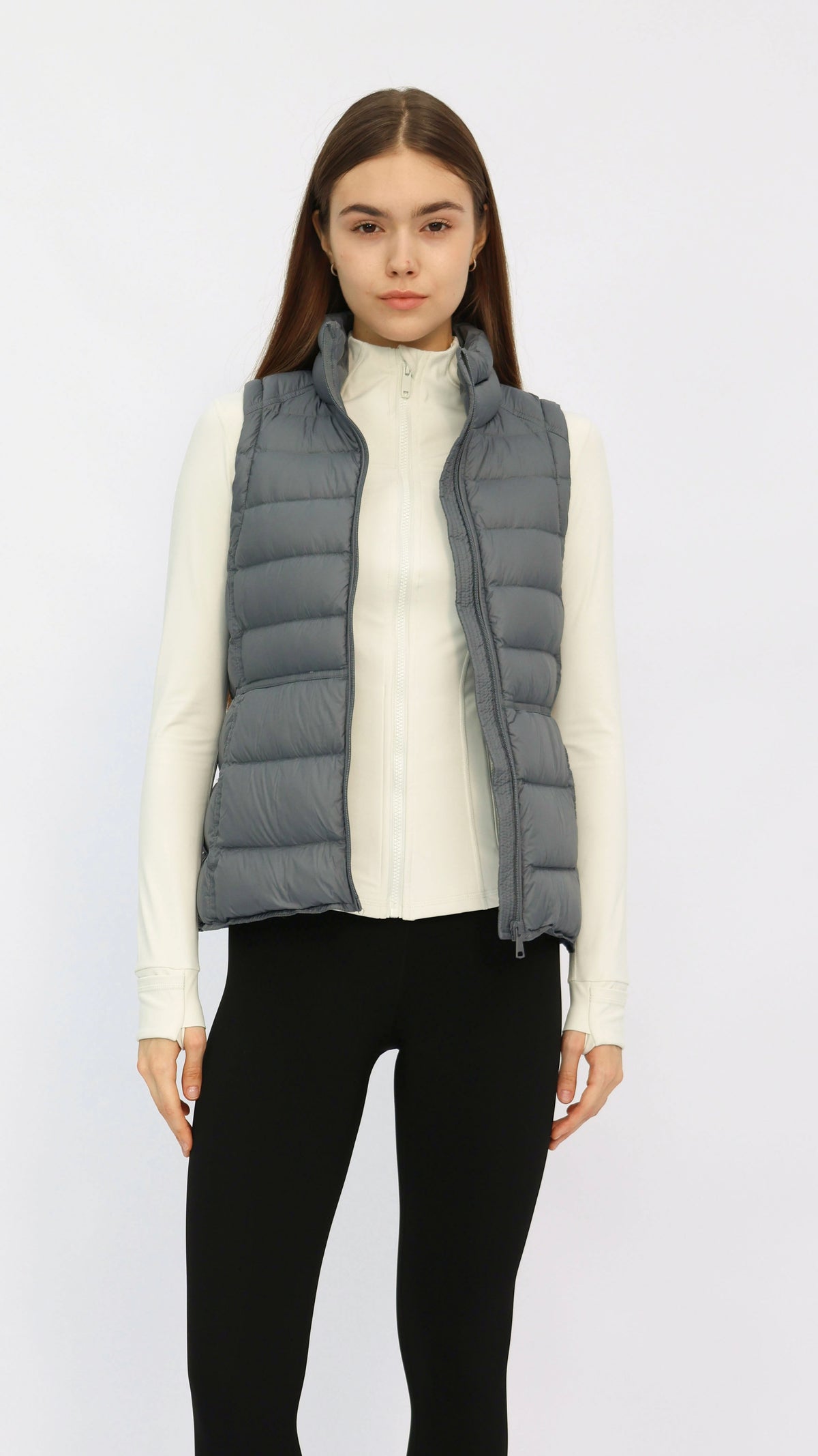 Gaia Grey Fitted Waist Down Vest