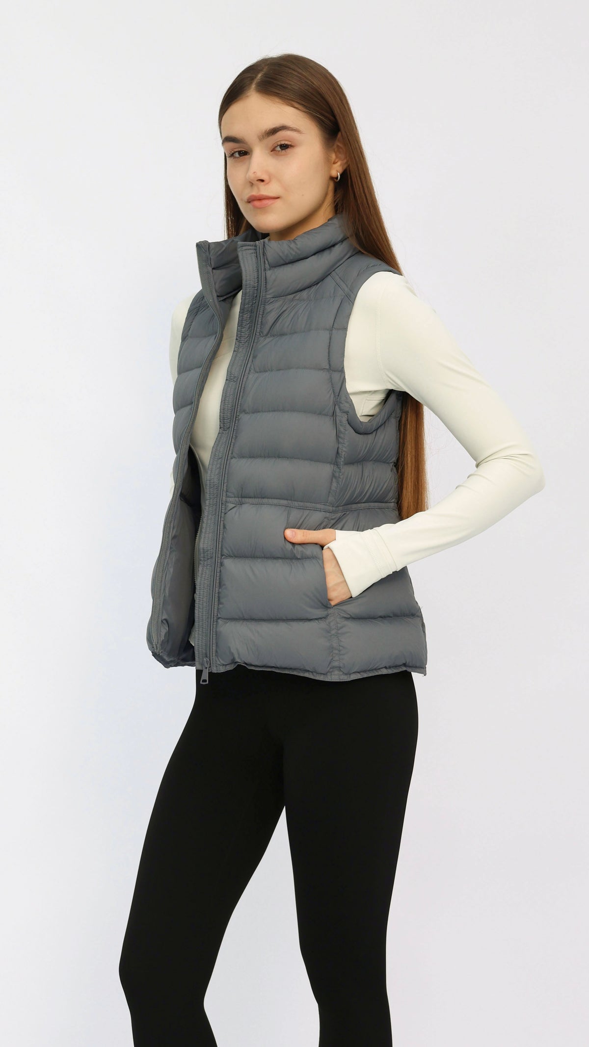 Gaia Grey Fitted Waist Down Vest