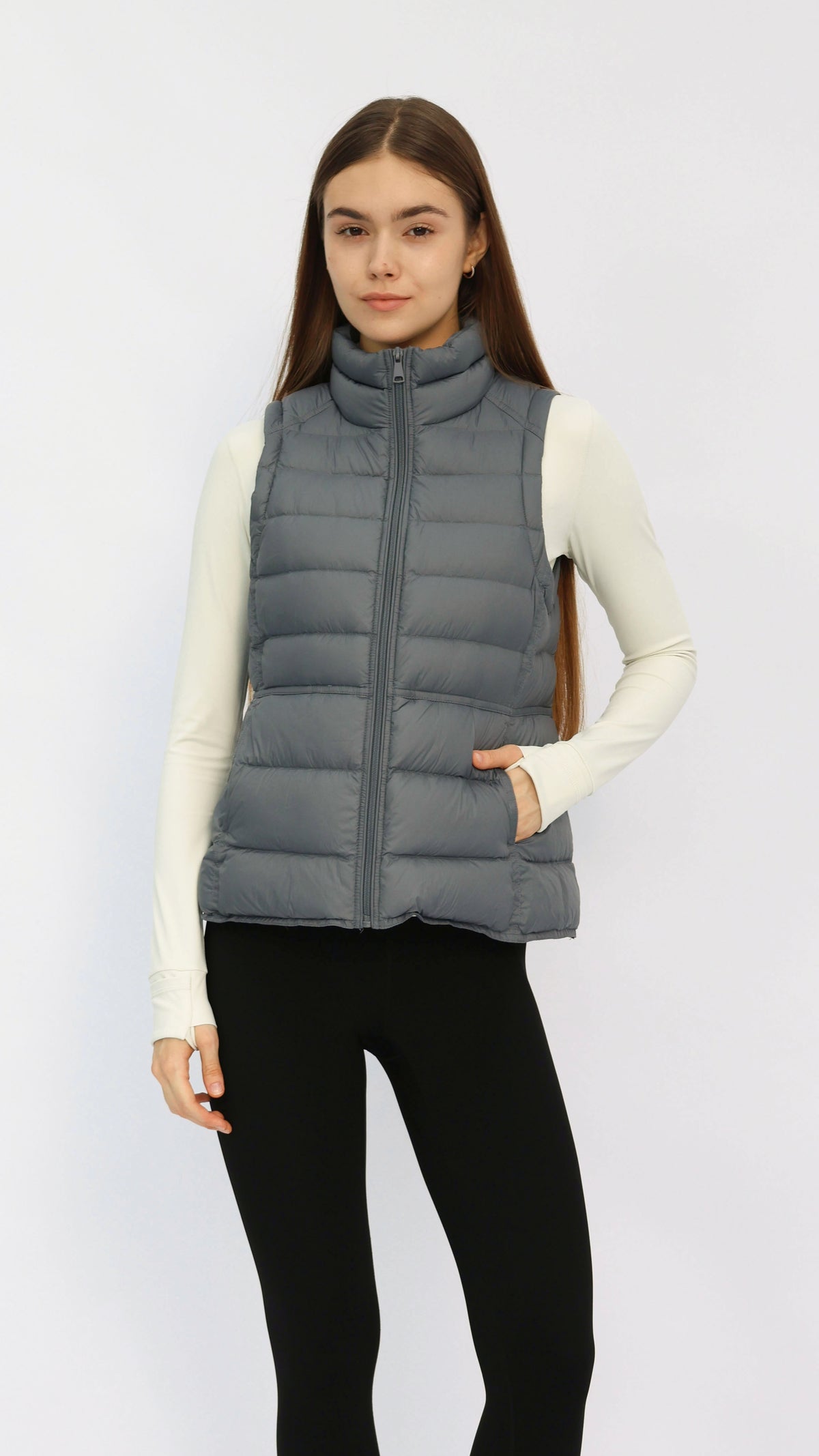 Gaia Grey Fitted Waist Down Vest
