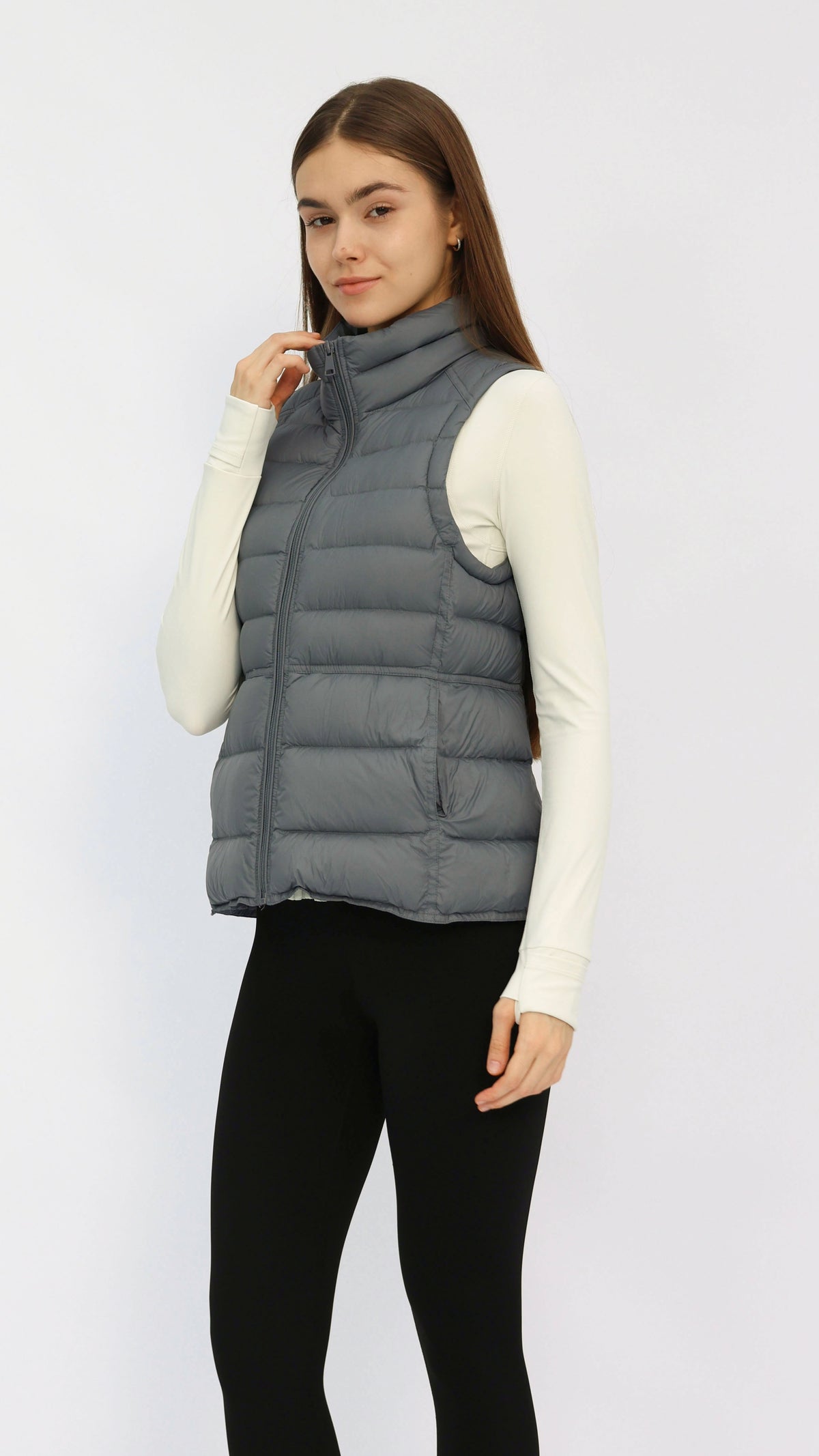 Gaia Grey Fitted Waist Down Vest