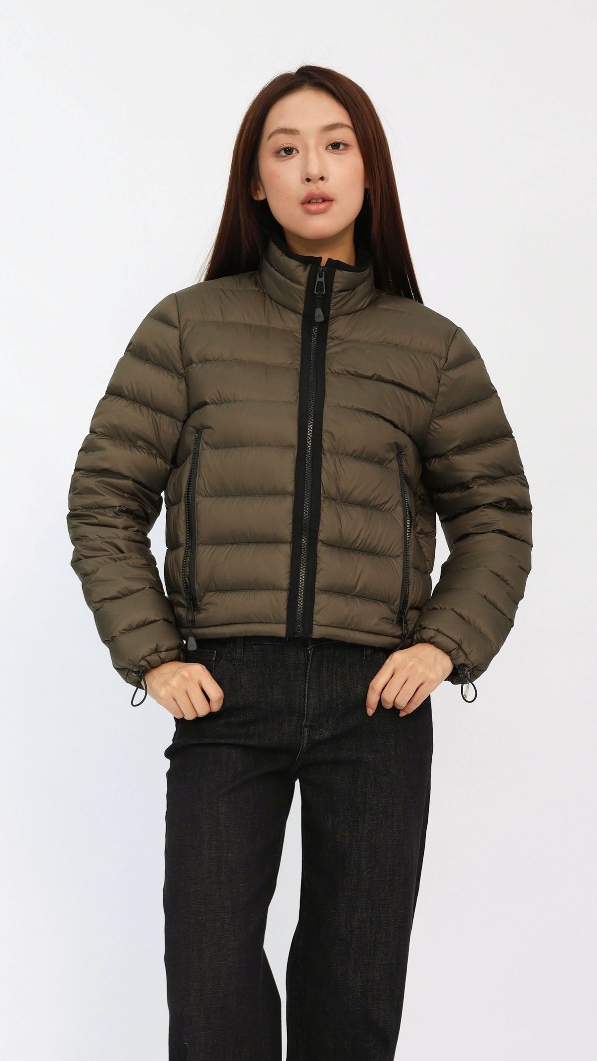 Olive Contrast Cropped Down Jacket