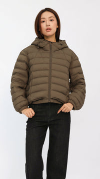 Dark Taupe Cropped Hooded Down Jacket