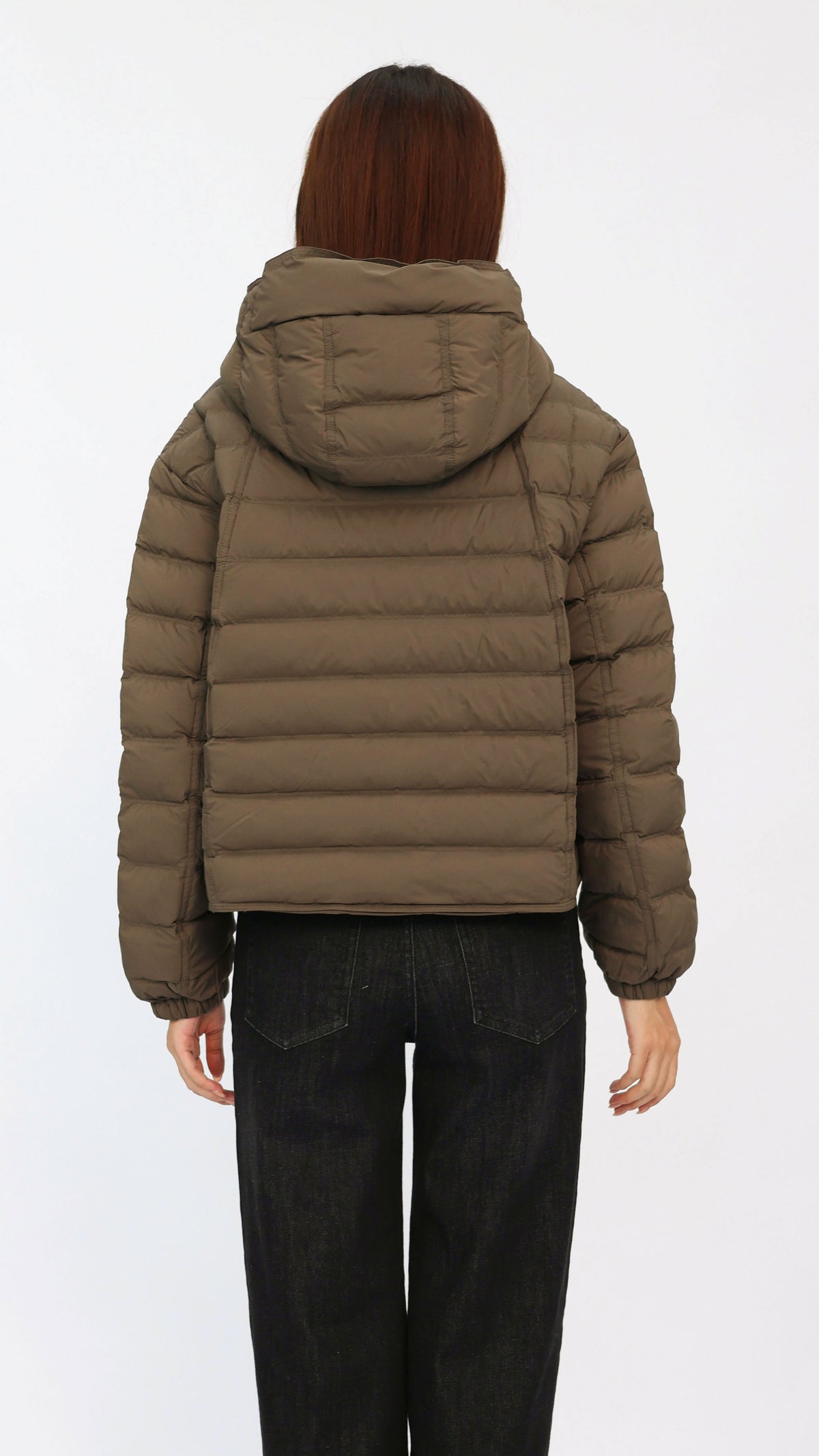 Dark Taupe Cropped Hooded Down Jacket