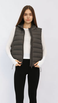 Charcoal Hooded Cropped Down Vest