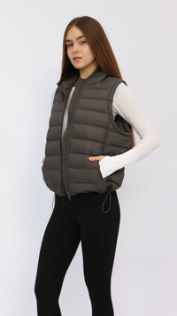 Charcoal Hooded Cropped Down Vest