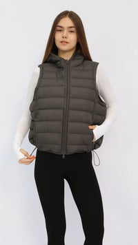 Charcoal Hooded Cropped Down Vest