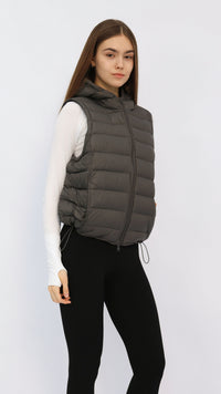 Charcoal Hooded Cropped Down Vest