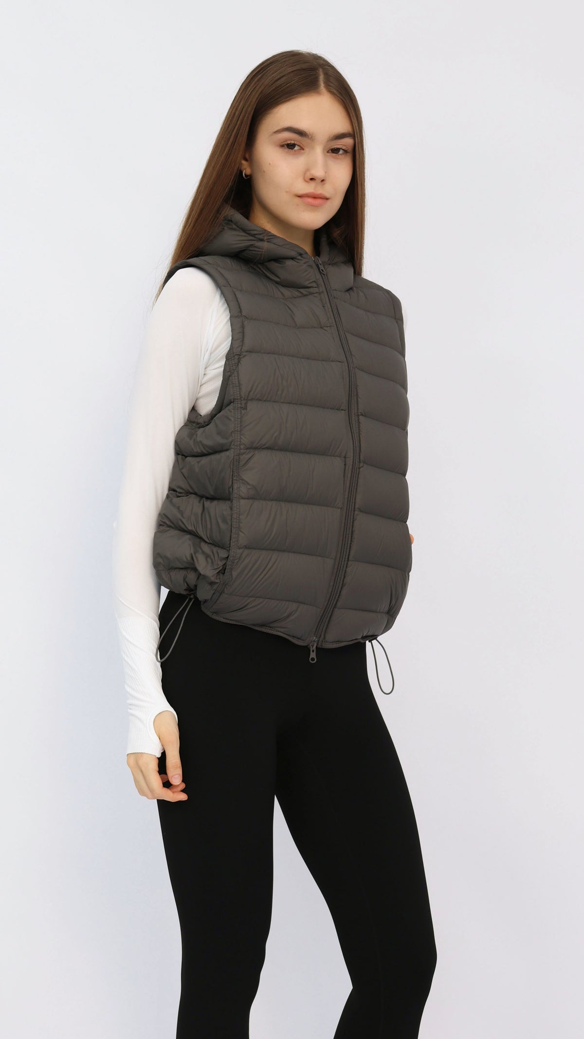 Charcoal Hooded Cropped Down Vest
