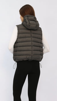 Charcoal Hooded Cropped Down Vest