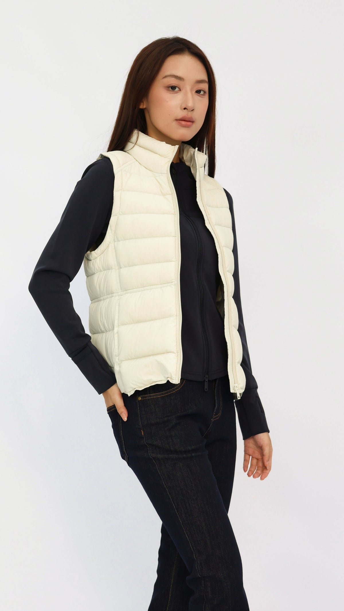 Gaia Cream Fitted Waist Down Vest