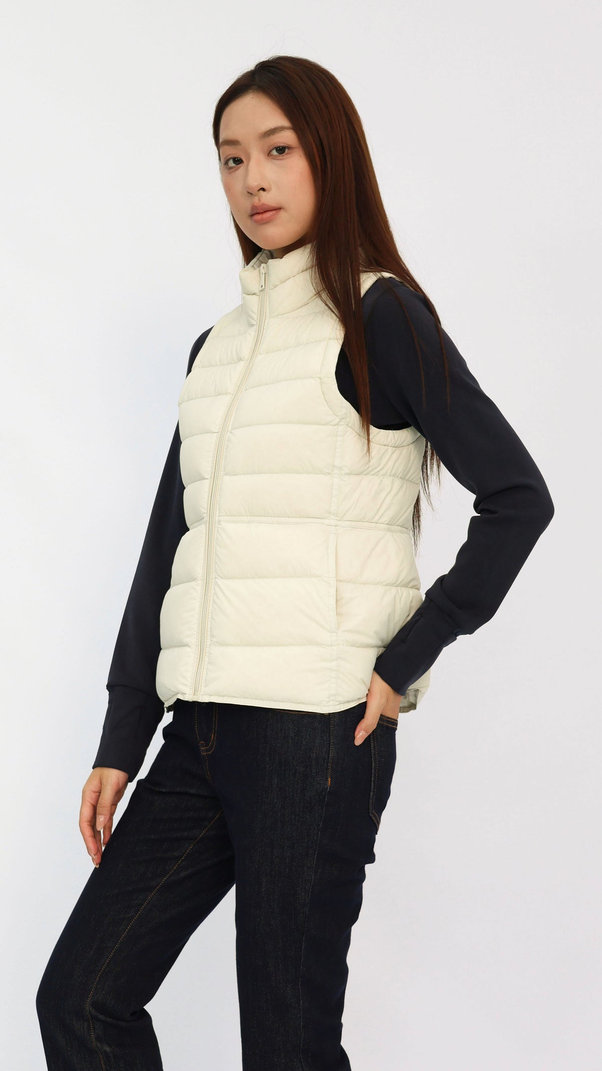 Gaia Cream Fitted Waist Down Vest