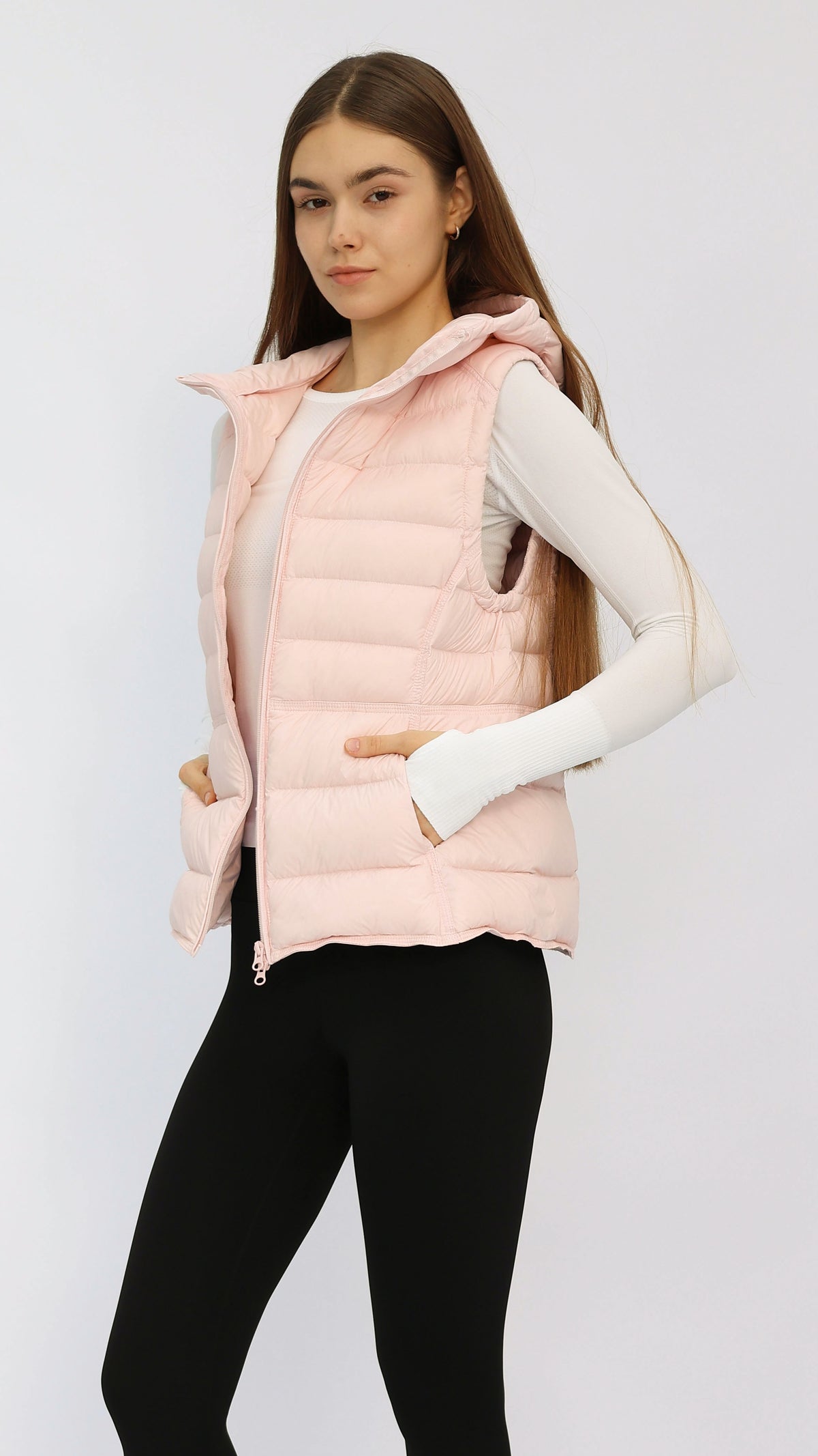 Light Pink Hooded Down Vest