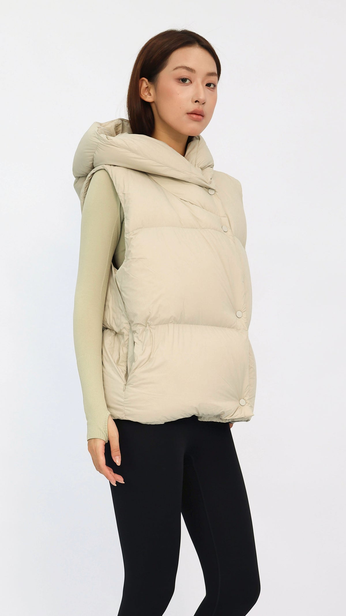 Cream Oversized Hooded Down Vest