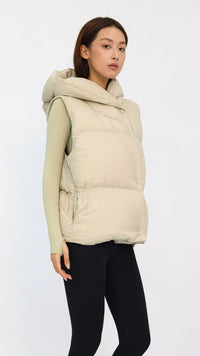 Cream Oversized Hooded Down Vest