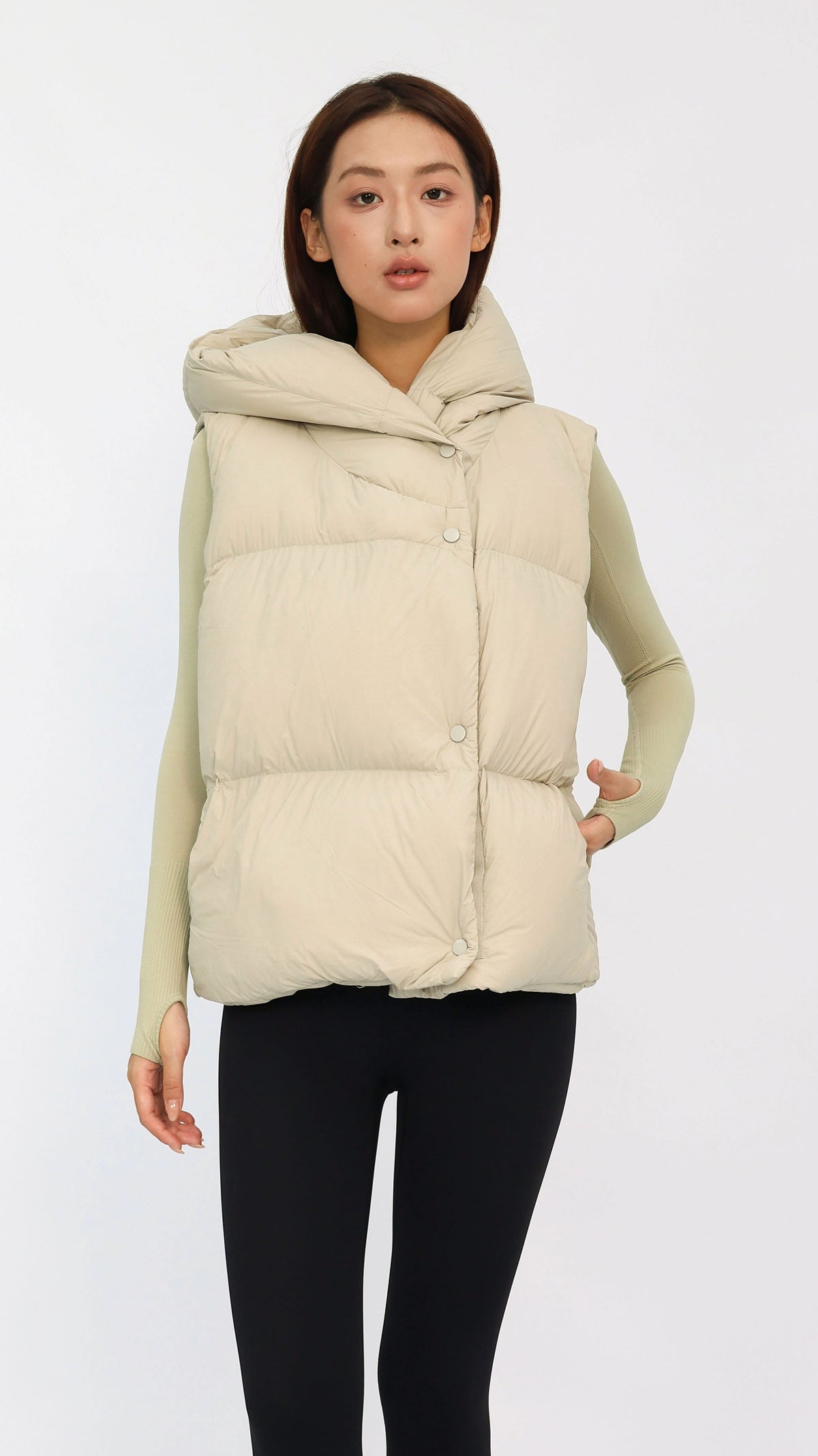 Cream Oversized Hooded Down Vest