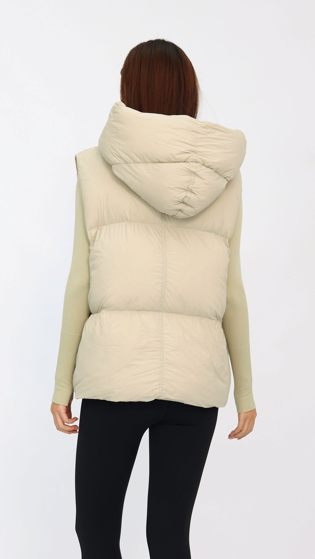 Cream Oversized Hooded Down Vest