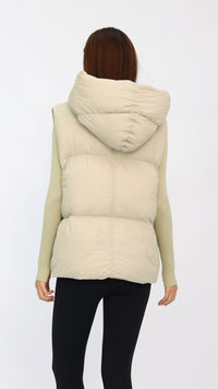 Cream Oversized Hooded Down Vest