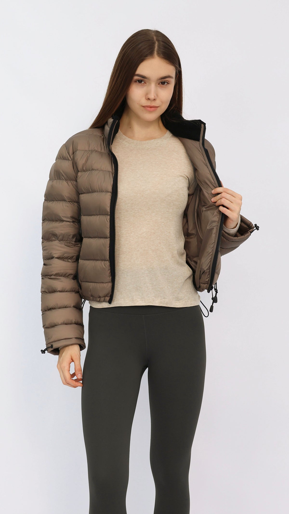 Dark Taupe Contrast Cropped Down Jacket