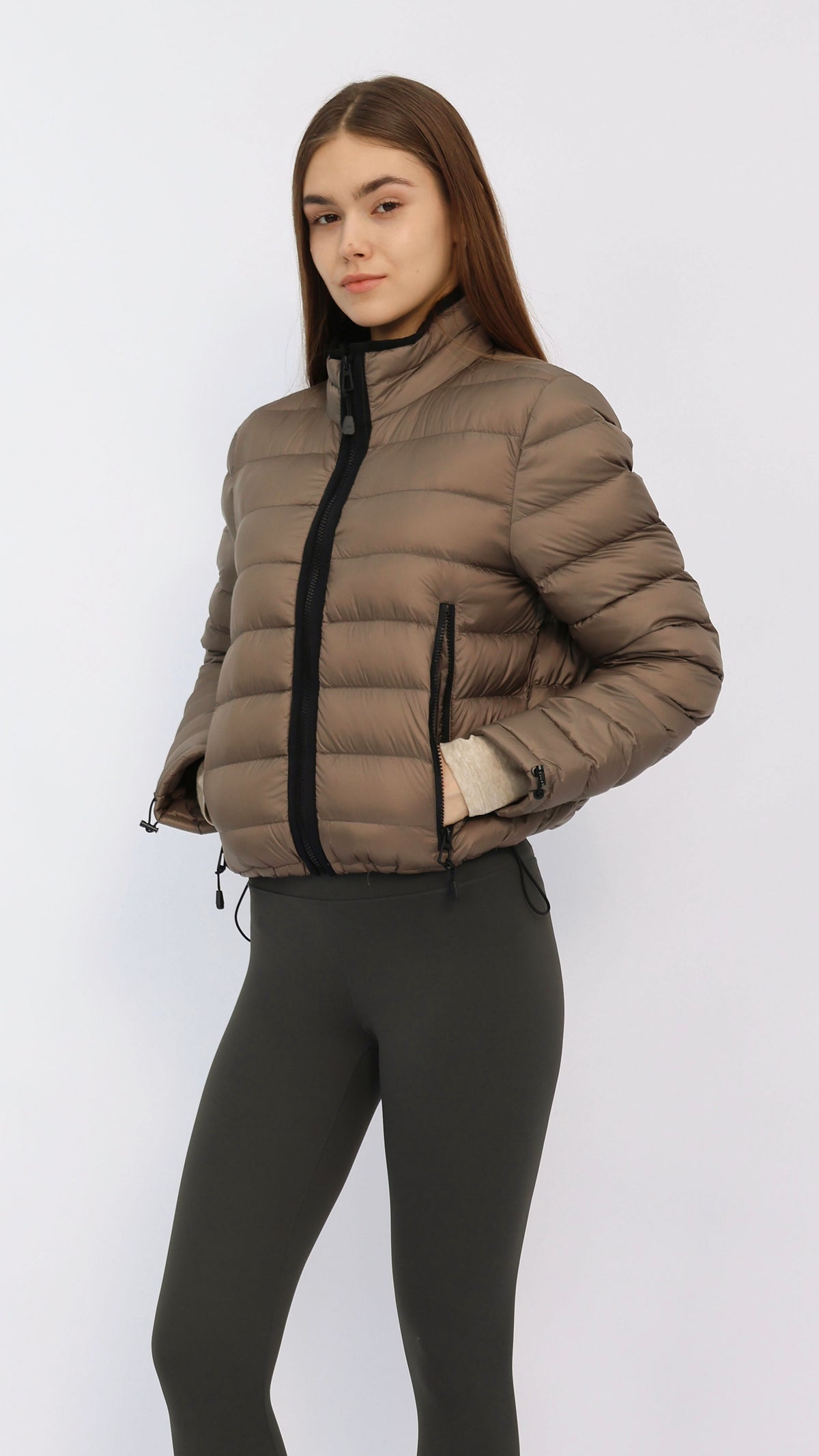 Dark Taupe Contrast Cropped Down Jacket