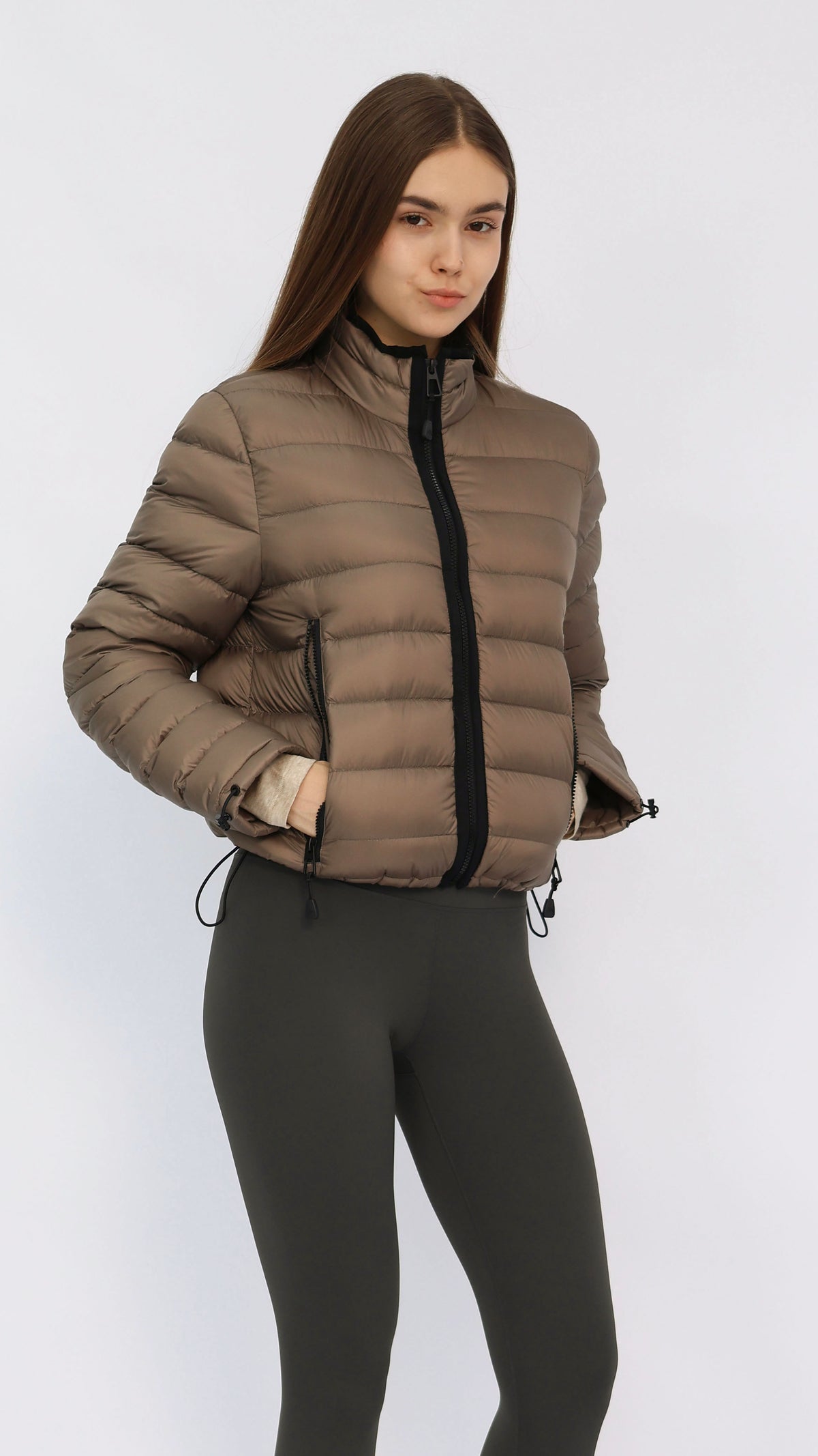 Dark Taupe Contrast Cropped Down Jacket