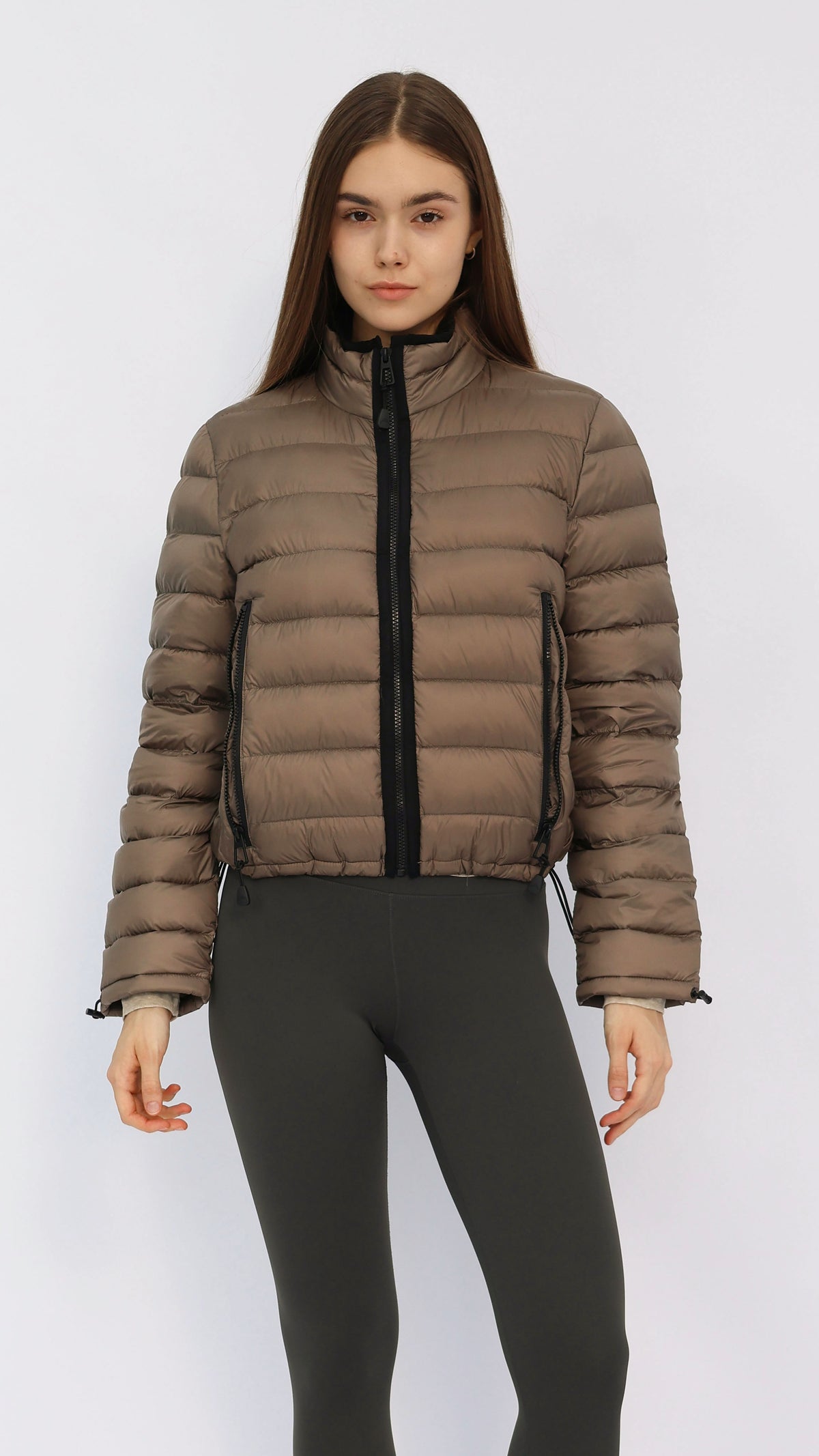 Dark Taupe Contrast Cropped Down Jacket