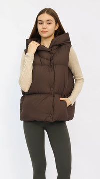 Chocolate Oversized Hooded Down Vest