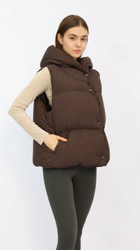 Chocolate Oversized Hooded Down Vest