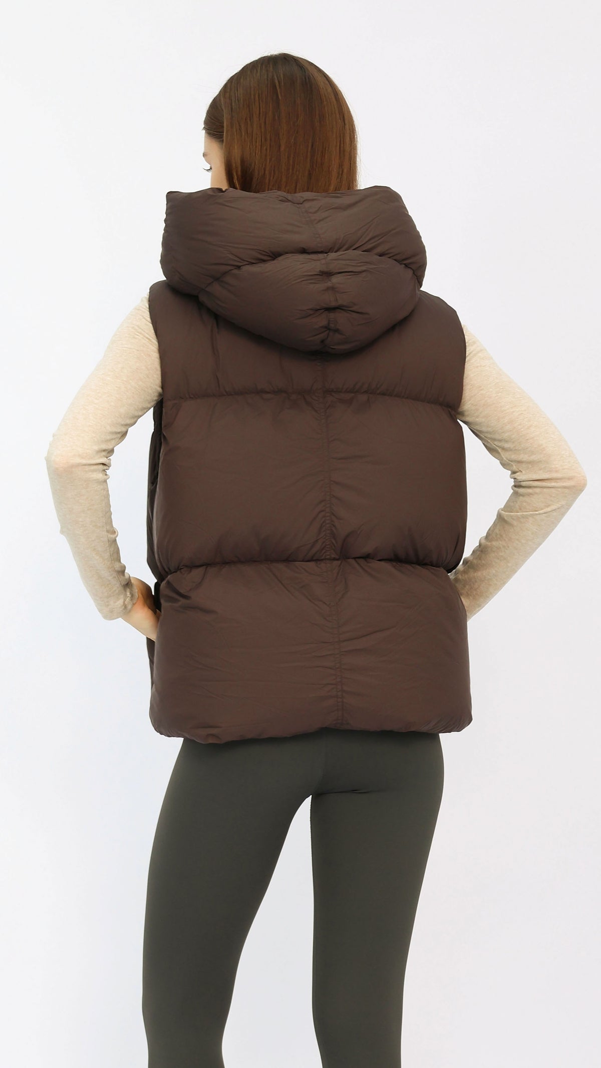 Chocolate Oversized Hooded Down Vest
