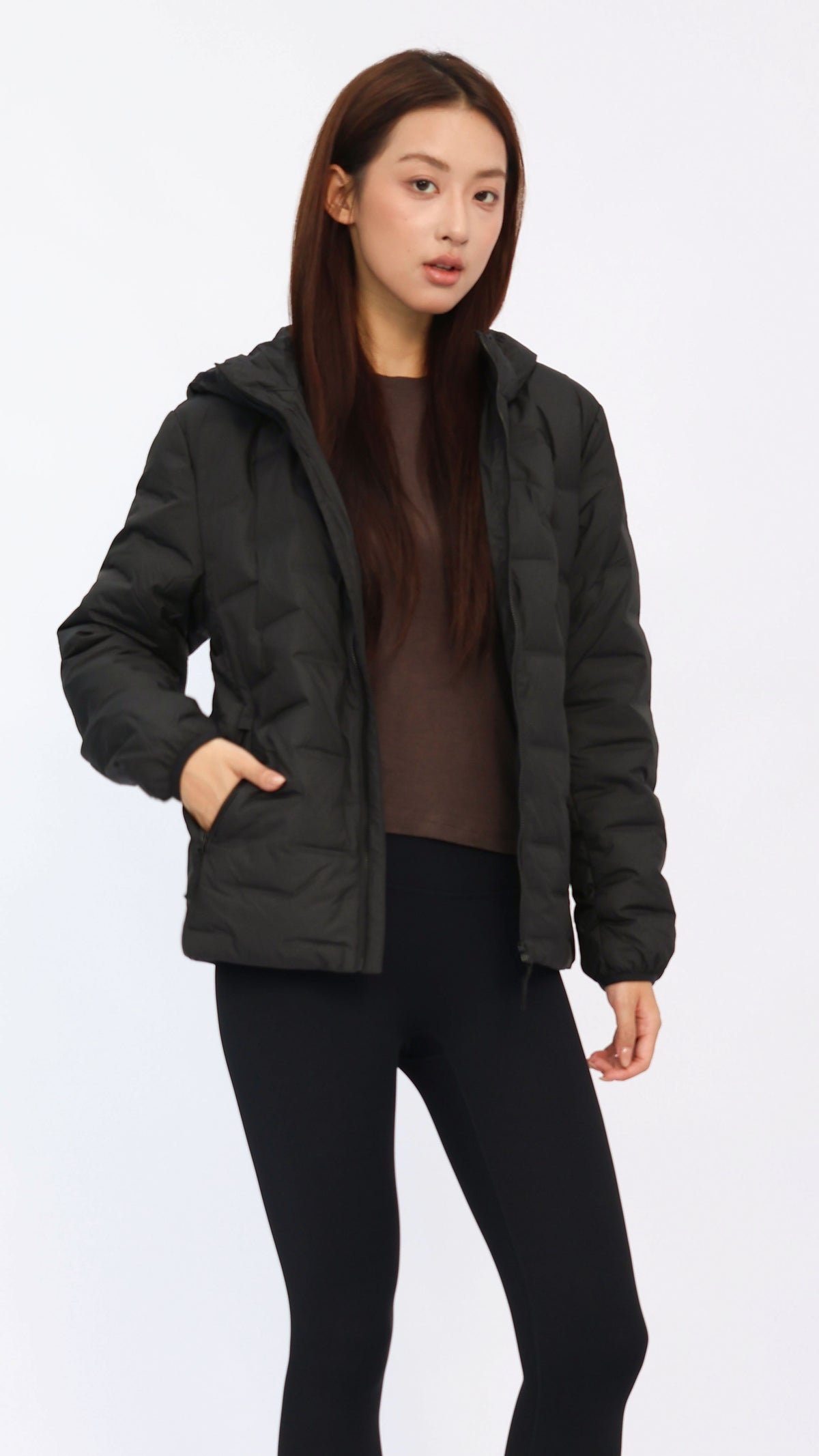 Black Seam‑Quilted Lightweight Down Jacket