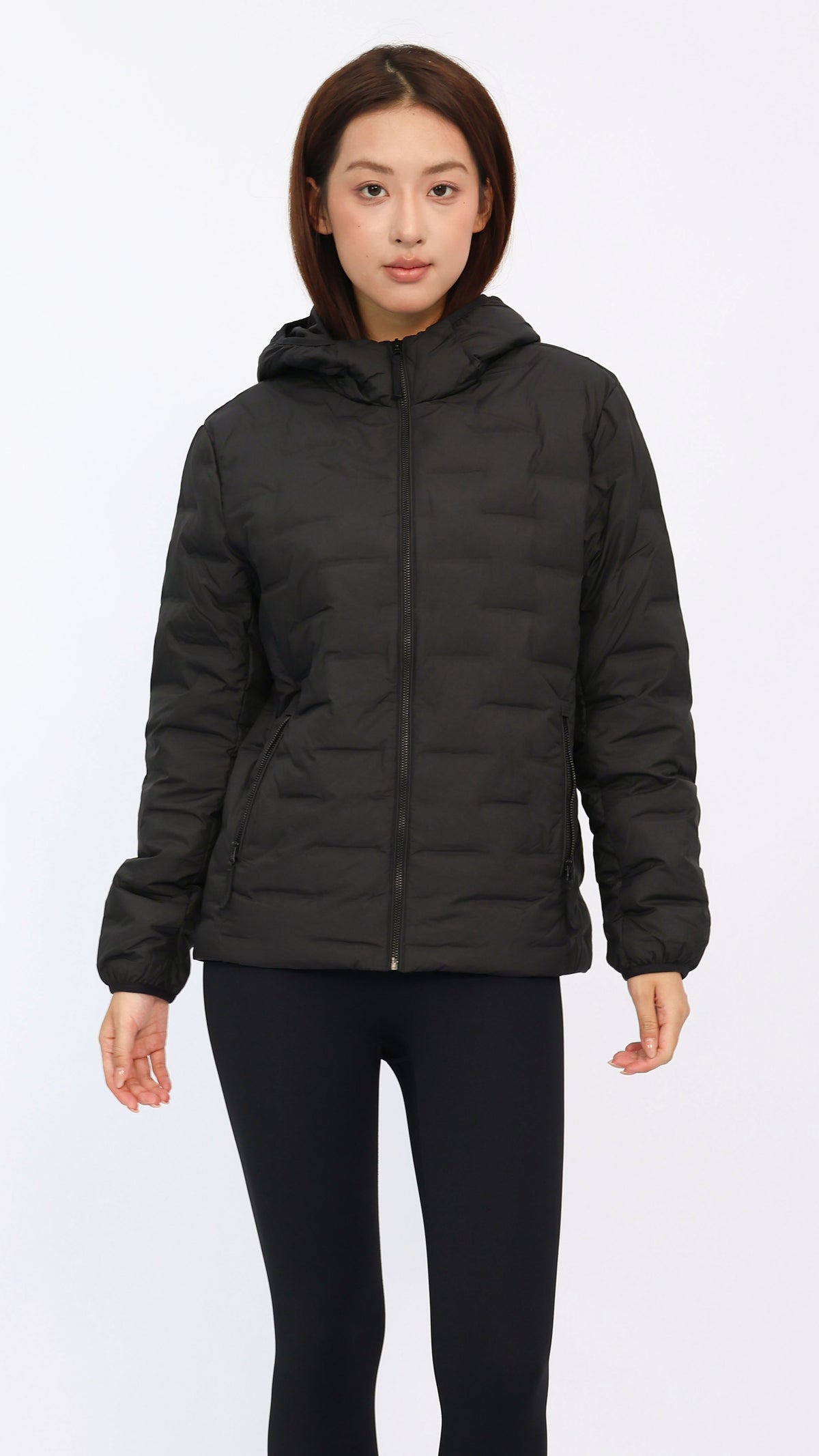 Black Seam‑Quilted Lightweight Down Jacket