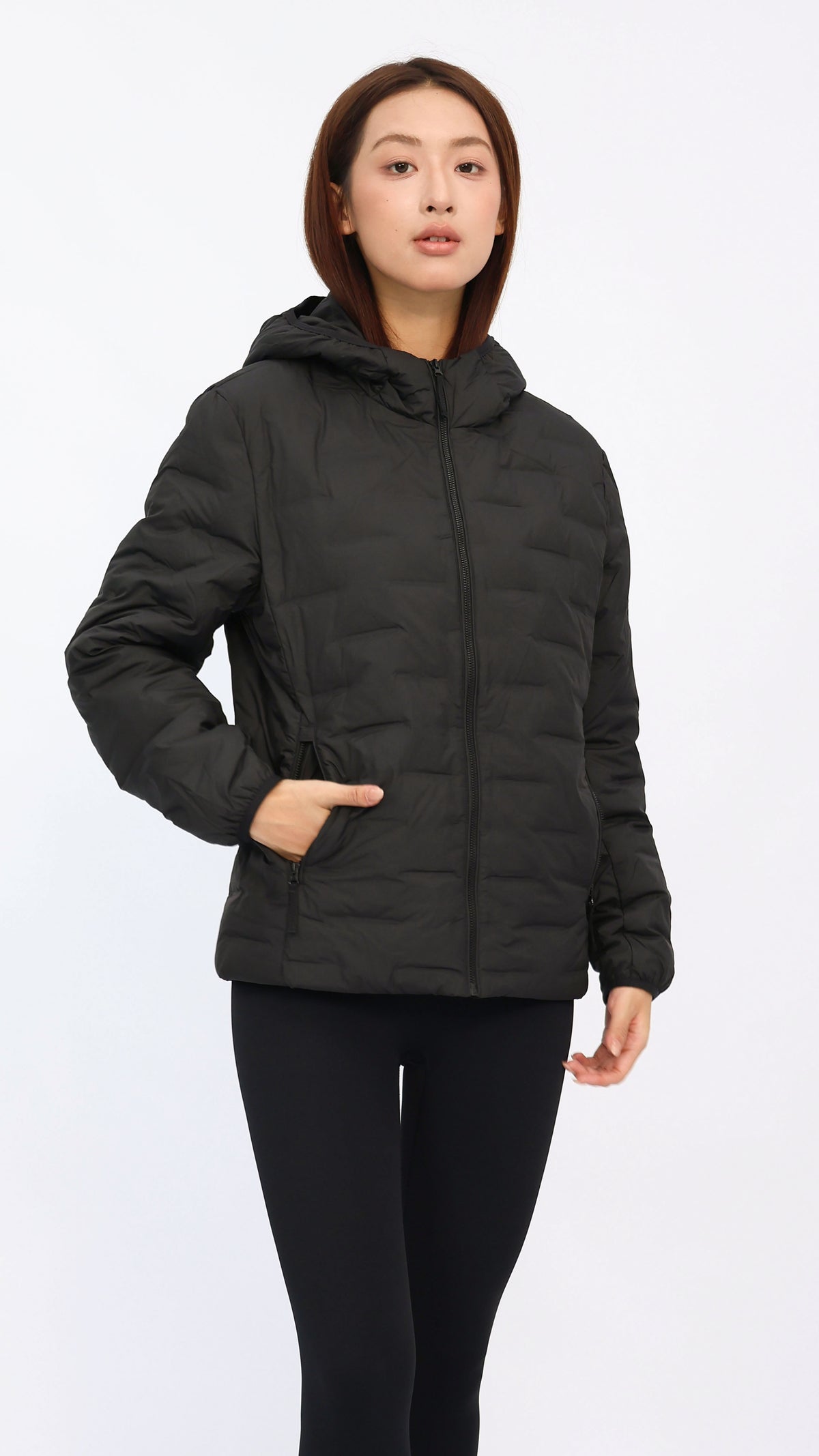 Black Seam‑Quilted Lightweight Down Jacket
