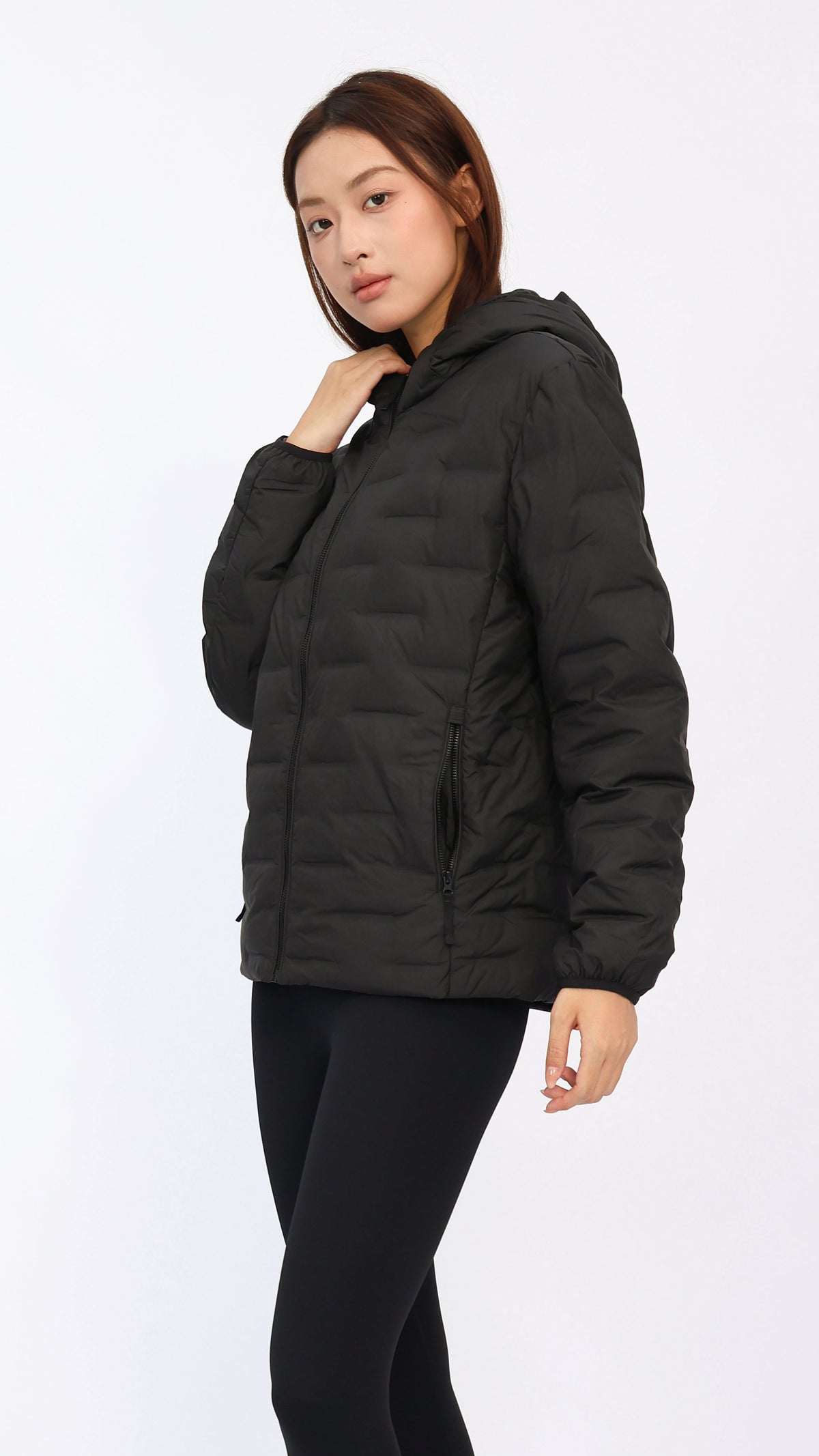 Black Seam‑Quilted Lightweight Down Jacket