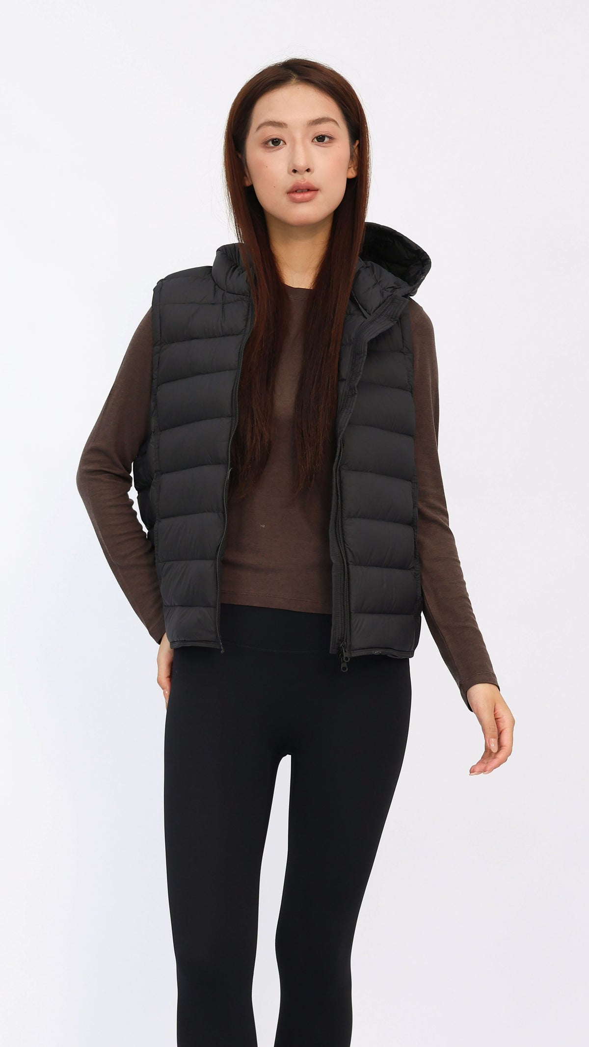 Black Hooded Cropped Down Vest