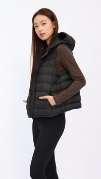 Black Hooded Cropped Down Vest