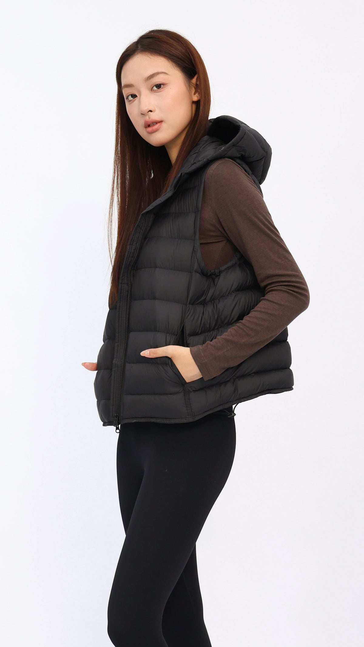 Black Hooded Cropped Down Vest
