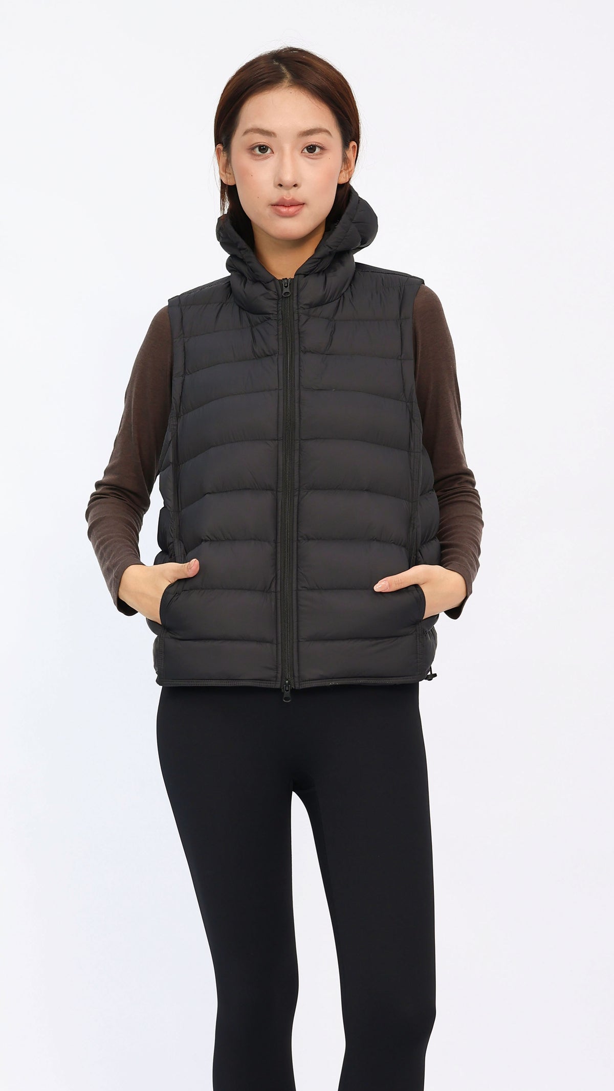 Black Hooded Cropped Down Vest