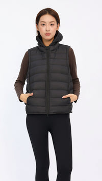 Black Hooded Cropped Down Vest