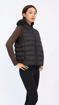 Black Hooded Cropped Down Vest